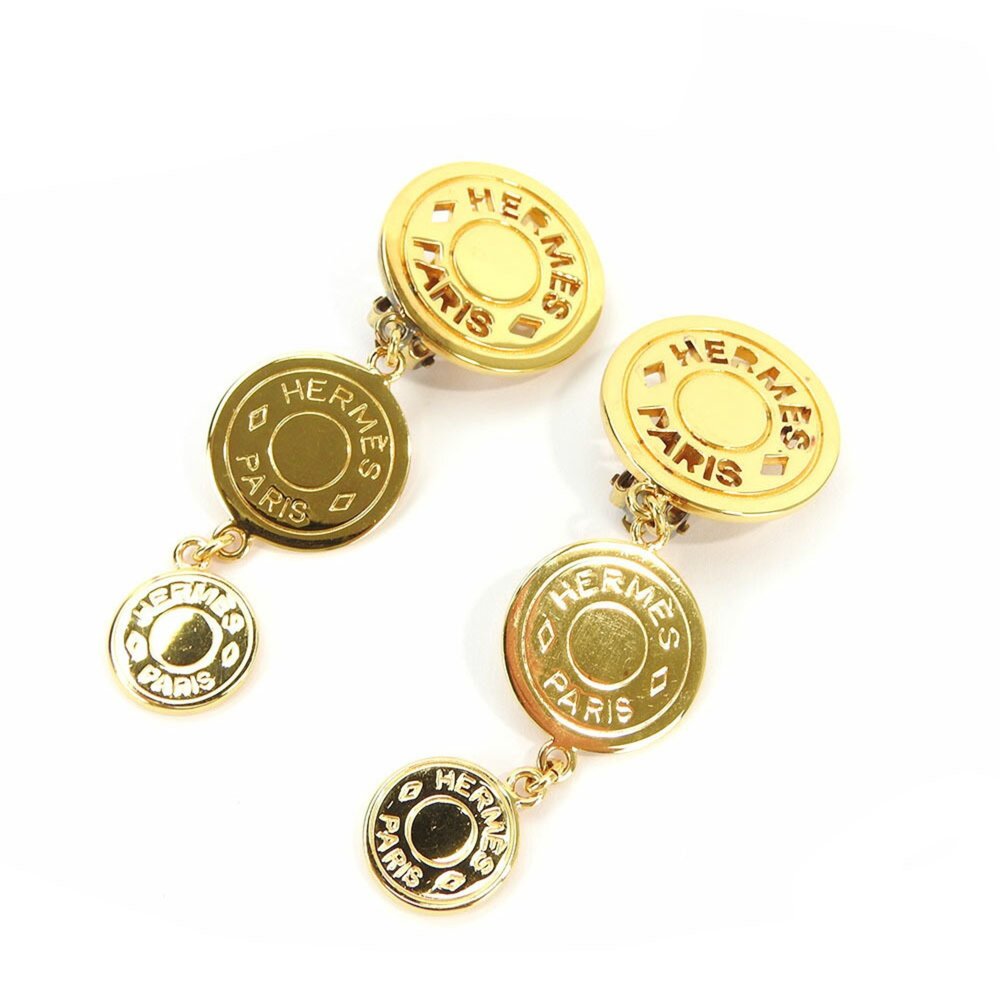 HERMES earrings serie 3 row gold GP plated accessory ladies - Picture 1 of 6